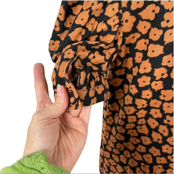 Who What Wear Stamped Floral Shift Dress Black Linen Blend Medium Puff Shoulders - Picture 8 of 16